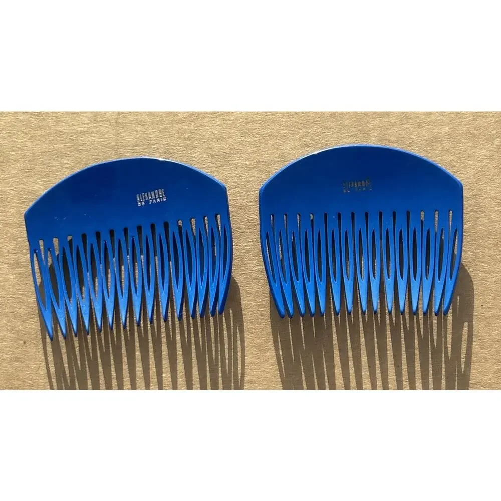 Vintage Alexandre de Paris Blue Hair Comb Curved French Barrette Accessory 2.75”